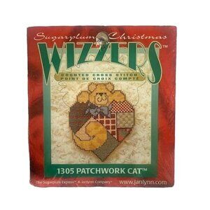 Sugarplum Christmas Wizzers Patchwork Cat Cross Stitch Kit Janlynn Floss/Needle